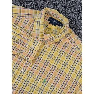 Ralph Lauren Blake Cotton Long Sleeve Mens Large Plaid Button Down Yellow‎